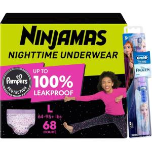 imagePampers Ninjamas  OralB Toothbrush Nighttime Training Pants Girls 88 Count Size SM ampamp OralB Power Kids Toothbrush Disneys FrozenL Girls  Toothbrush