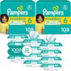 imagePampers Swaddlers Disposable Baby Diapers Size 4 2 Month Supply 2 x 150 Count with Sensitive Water Based Baby Wipes 12X Multi Pack PopTop and Refill 1008 CountSize 6