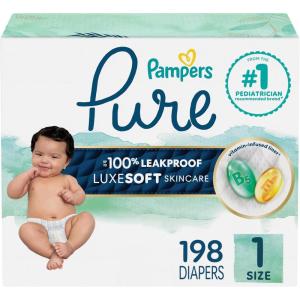 imagePampers Pure Protection Baby Diapers Size 1 814 lbs 198 Count Up to 100 Leakproof Premium PlantBased Skin Protection Hypoallergenic Soft Diapers
