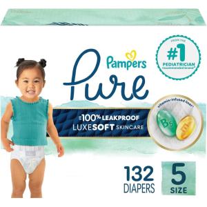 imagePampers Pure Protection Baby Diapers Size 5 27 lbs 132 Count Up to 100 Leakproof Premium Plantbased Skin Protection Hypoallergenic Soft Diapers