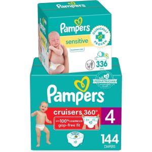 imageDiapers Size 3 168 Count and Baby Wipes  Pampers Pull On Cruisers 360 Fit Baby Diapers with Stretchy Waistband ONE MONTH SUPPLY with Sensitive Wipes 6X PopTops 336 Count Packaging May VarySize 4