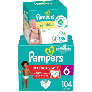 imageDiapers Size 3 168 Count and Baby Wipes  Pampers Pull On Cruisers 360 Fit Baby Diapers with Stretchy Waistband ONE MONTH SUPPLY with Sensitive Wipes 6X PopTops 336 Count Packaging May VarySize 6