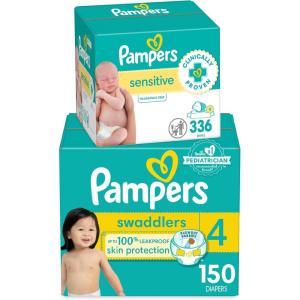 imageDiapers Size 3 168 Count and Baby Wipes  Pampers Swaddlers Disposable Baby Diapers and Water Baby Wipes Sensitive PopTop Packs 336 Count Packaging May VarySize 4  4X