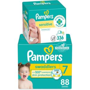 imageDiapers Size 3 168 Count and Baby Wipes  Pampers Swaddlers Disposable Baby Diapers and Water Baby Wipes Sensitive PopTop Packs 336 Count Packaging May VarySize 7  4X