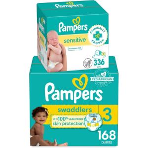 imageDiapers Size 3 168 Count and Baby Wipes  Pampers Swaddlers Disposable Baby Diapers and Water Baby Wipes Sensitive PopTop Packs 336 Count Packaging May Vary504 Piece Set