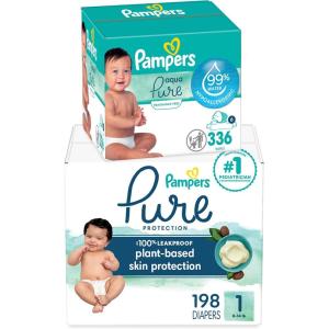 imagePampers Pure Protection Disposable Baby Diapers Size 3 168 Count with Aqua Pure Baby Wipes 6X PopTop Packs 336 CountSize 1