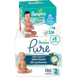 imagePampers Pure Protection Disposable Baby Diapers Size 3 168 Count with Aqua Pure Baby Wipes 6X PopTop Packs 336 CountSize 2