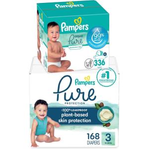 imagePampers Pure Protection Disposable Baby Diapers Size 3 168 Count with Aqua Pure Baby Wipes 6X PopTop Packs 336 CountSize 3 168 Count