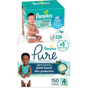 imagePampers Pure Protection Disposable Baby Diapers Size 3 168 Count with Aqua Pure Baby Wipes 6X PopTop Packs 336 CountSize 4  6X