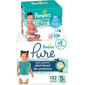 imagePampers Pure Protection Disposable Baby Diapers Size 3 168 Count with Aqua Pure Baby Wipes 6X PopTop Packs 336 CountSize 5