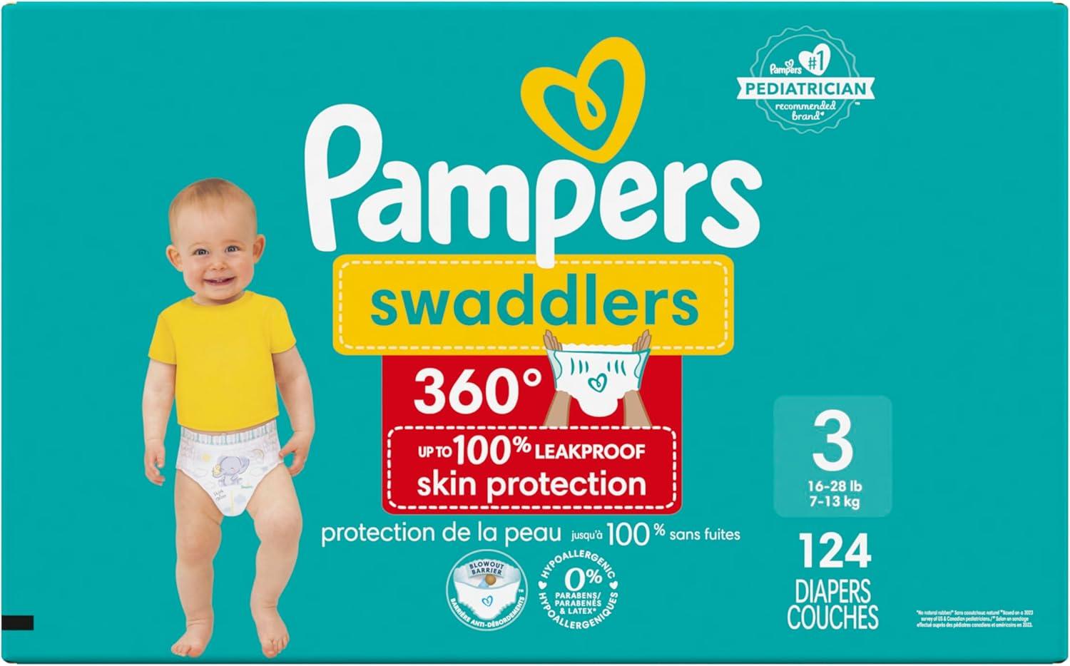 imagePampers Diapers  Swaddlers 360  Size 3 156 Count for up to 100 Leakproof Premium Skin Protection Packaging May VarySize 3