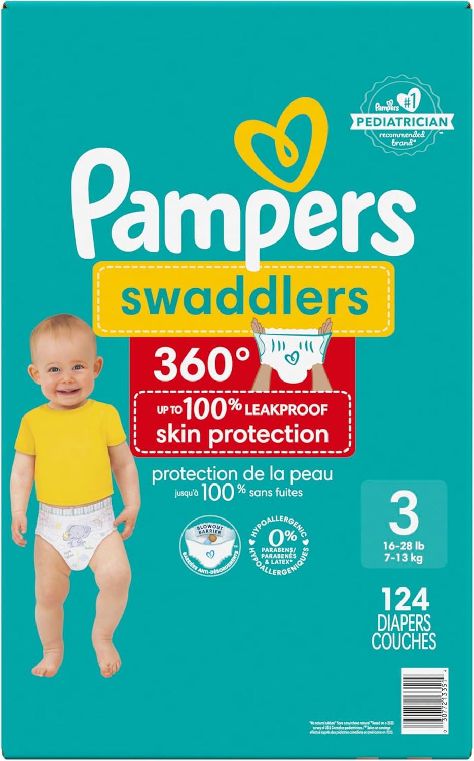 imagePampers Diapers  Swaddlers 360  Size 3 156 Count for up to 100 Leakproof Premium Skin Protection Packaging May VarySize 3