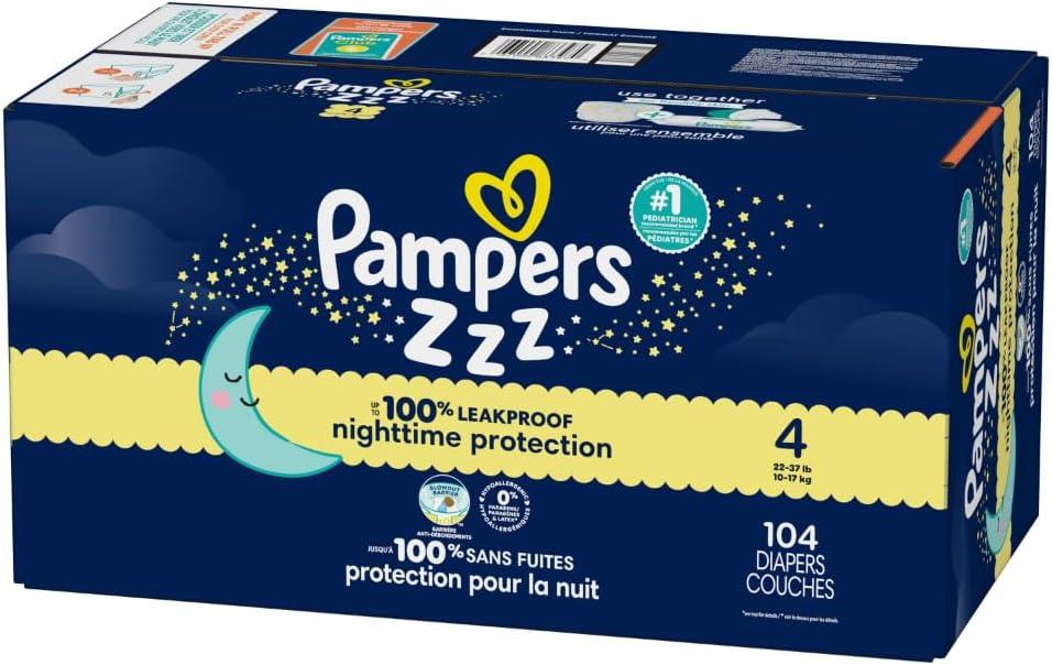 imagePampers Overnight Diapers  Swaddlers Overnights  Size 3 116 Count Disposable Baby Diaper Night Time Leak and Skin ProtectionSize 4