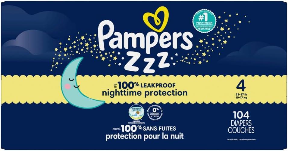 imagePampers Overnight Diapers  Swaddlers Overnights  Size 3 116 Count Disposable Baby Diaper Night Time Leak and Skin ProtectionSize 4