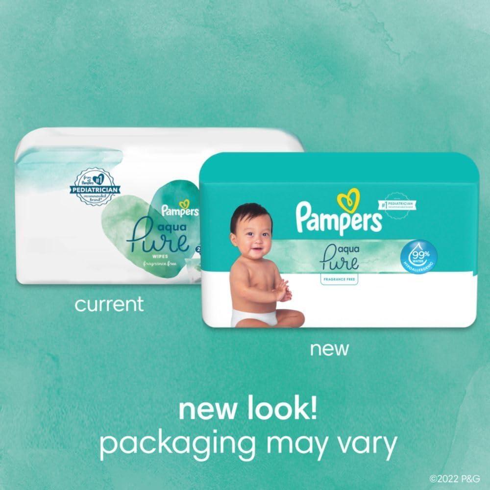 imagePampers Baby Wipes Aqua Pure 99 waterbased wipes Hypoallergenic and Unscented Baby Wipes 672 Wipes Total 12 FlipTop Packs56 Count Pack of 1