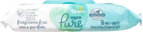 imagePampers Baby Wipes Aqua Pure 99 waterbased wipes Hypoallergenic and Unscented Baby Wipes 672 Wipes Total 12 FlipTop Packs56 Count Pack of 1