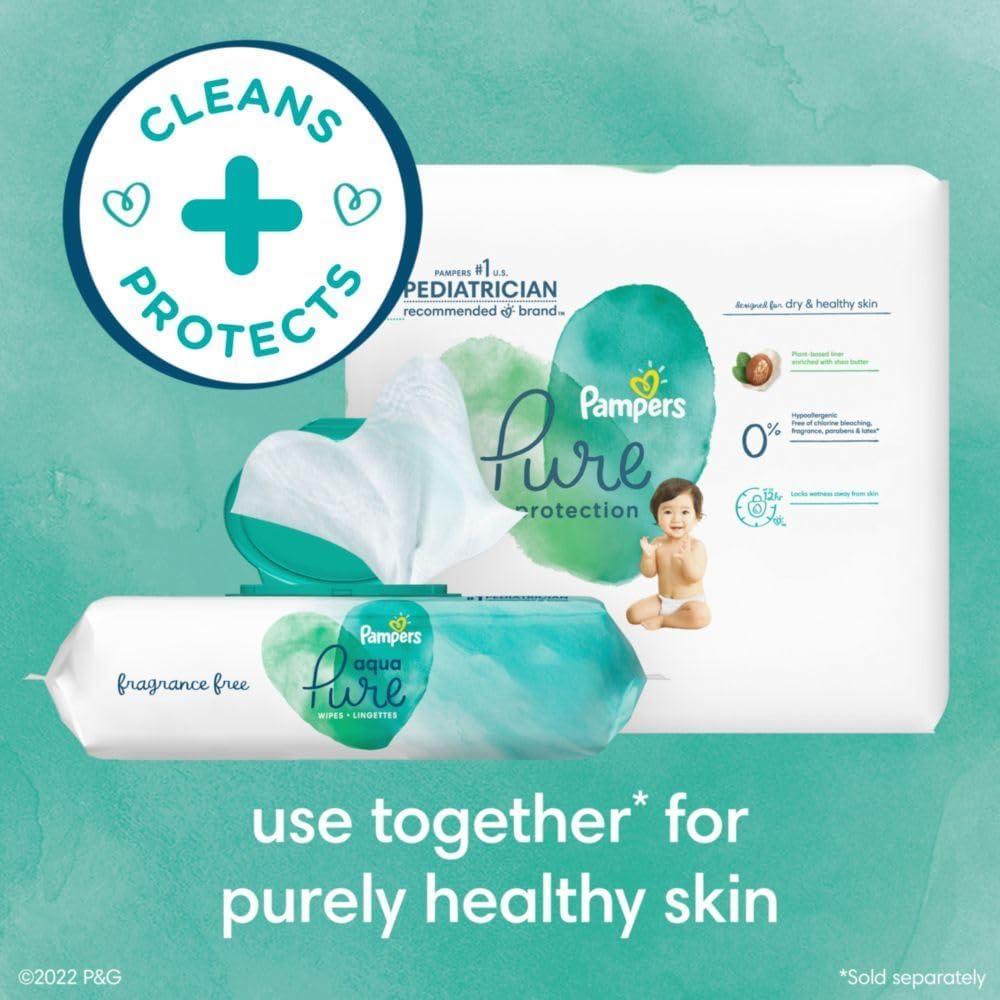 imagePampers Baby Wipes Aqua Pure 99 waterbased wipes Hypoallergenic and Unscented Baby Wipes 672 Wipes Total 12 FlipTop Packs56 Count Pack of 1