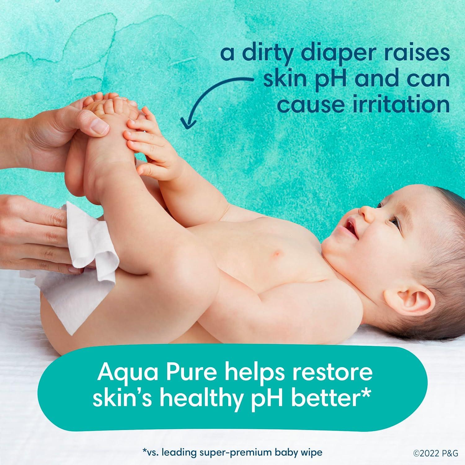 imagePampers Baby Wipes Aqua Pure 99 waterbased wipes Hypoallergenic and Unscented Baby Wipes 672 Wipes Total 12 FlipTop Packs56 Count Pack of 12