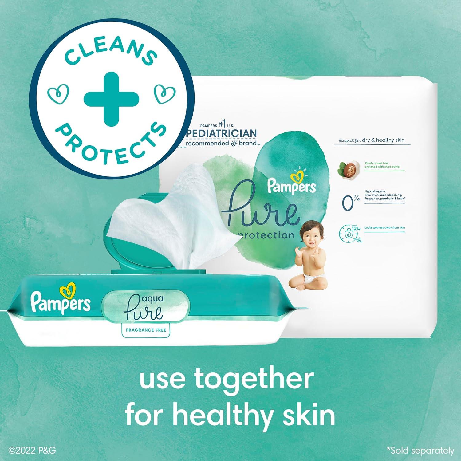 imagePampers Baby Wipes Aqua Pure 99 waterbased wipes Hypoallergenic and Unscented Baby Wipes 672 Wipes Total 12 FlipTop Packs56 Count Pack of 16