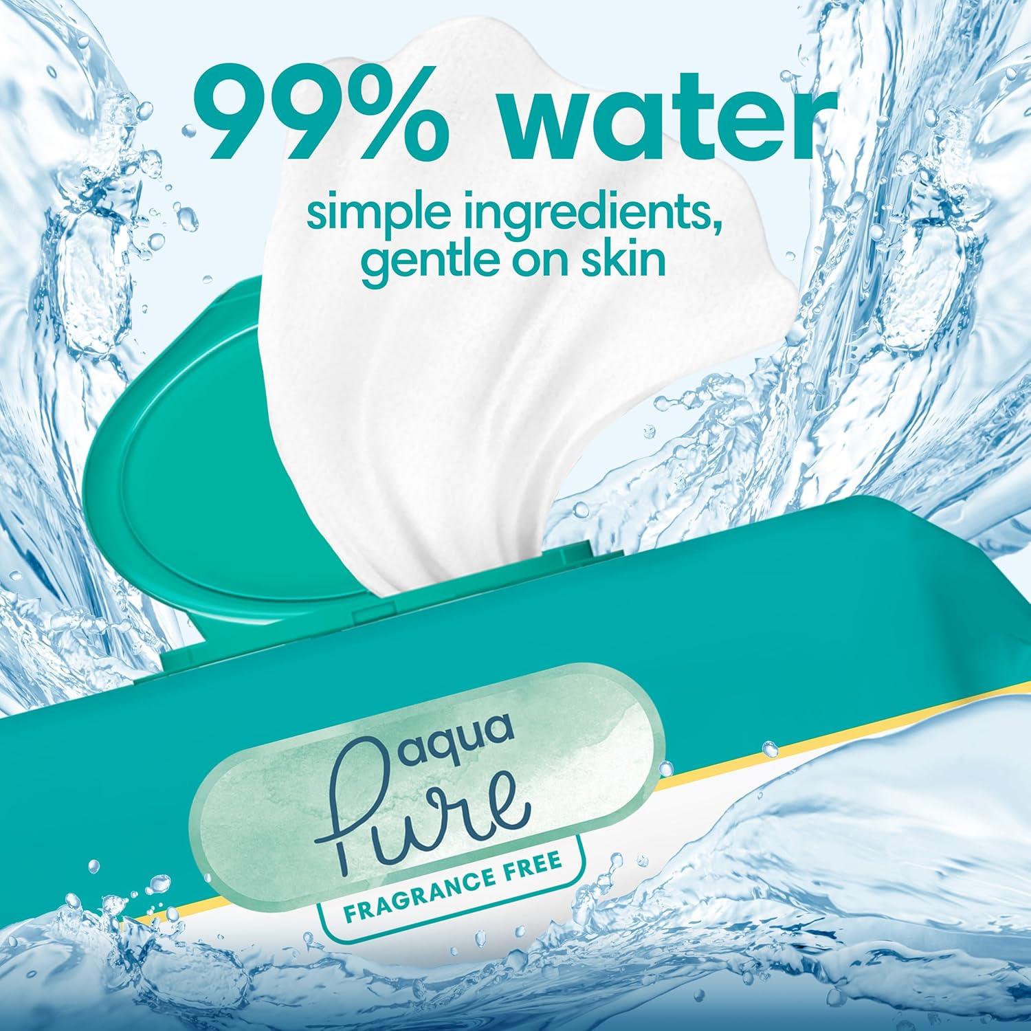imagePampers Baby Wipes Aqua Pure 99 waterbased wipes Hypoallergenic and Unscented Baby Wipes 672 Wipes Total 12 FlipTop Packs56 Count Pack of 16