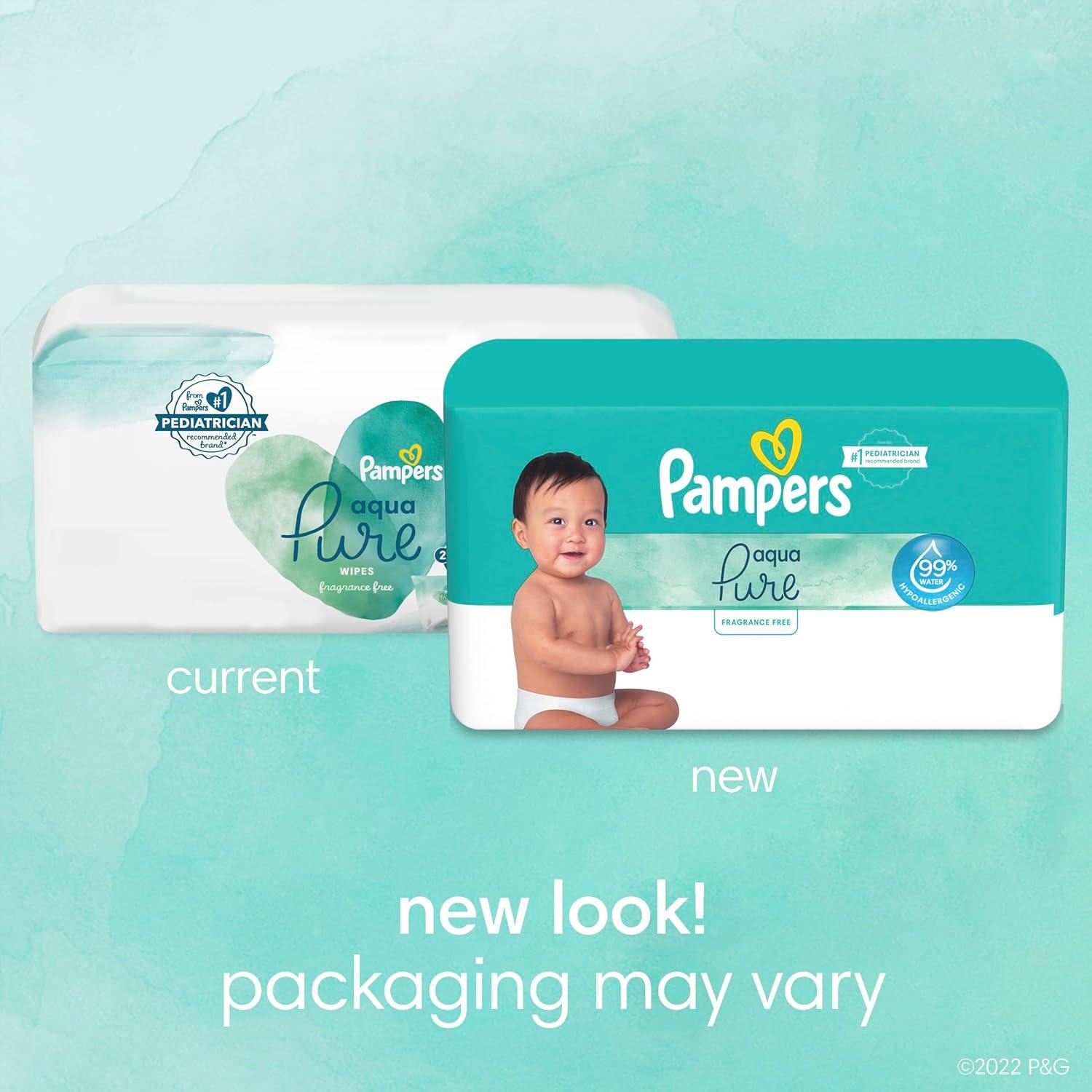 imagePampers Baby Wipes Aqua Pure 99 waterbased wipes Hypoallergenic and Unscented Baby Wipes 672 Wipes Total 12 FlipTop Packs56 Count Pack of 8