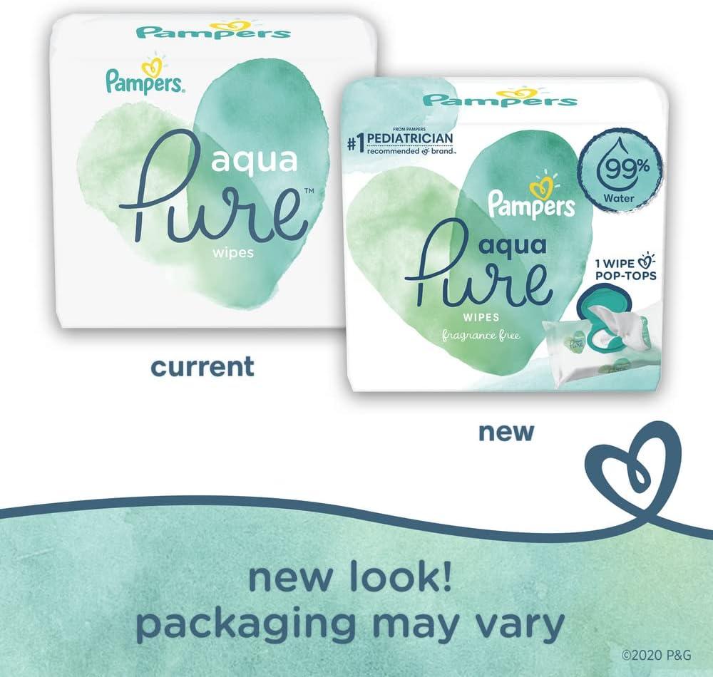 imagePampers Baby Wipes Aqua Pure 99 waterbased wipes Hypoallergenic and Unscented Baby Wipes 672 Wipes Total 12 FlipTop Packs560 Count Pack of 1