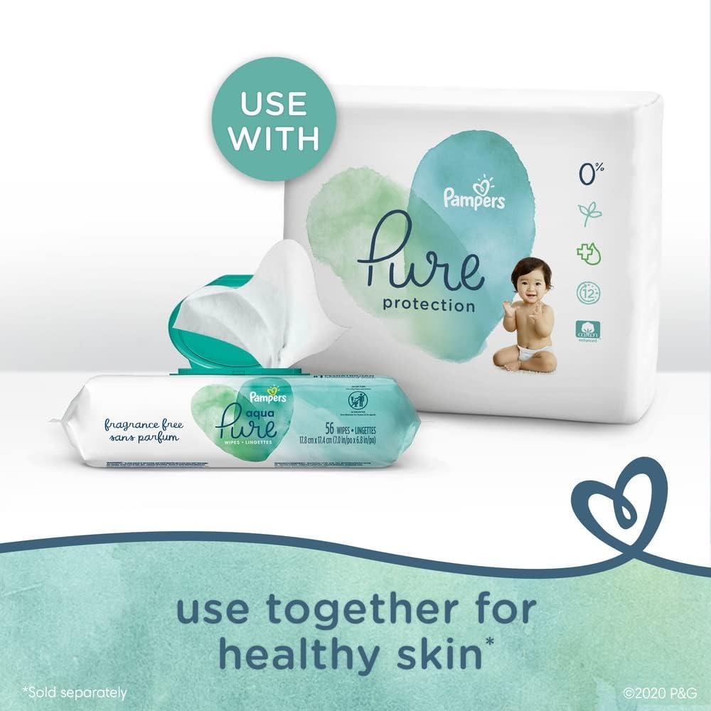 imagePampers Baby Wipes Aqua Pure 99 waterbased wipes Hypoallergenic and Unscented Baby Wipes 672 Wipes Total 12 FlipTop Packs560 Count Pack of 1