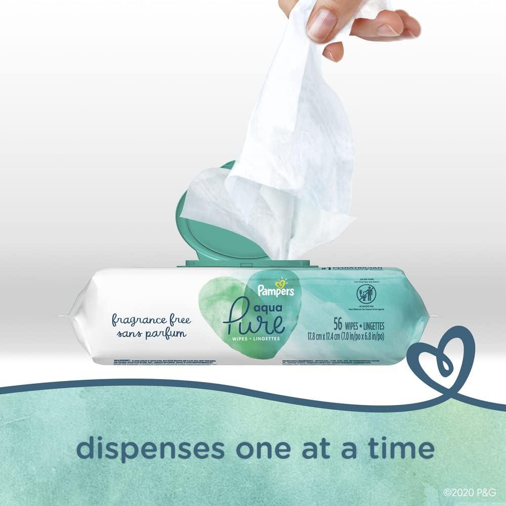 imagePampers Baby Wipes Aqua Pure 99 waterbased wipes Hypoallergenic and Unscented Baby Wipes 672 Wipes Total 12 FlipTop Packs560 Count Pack of 1