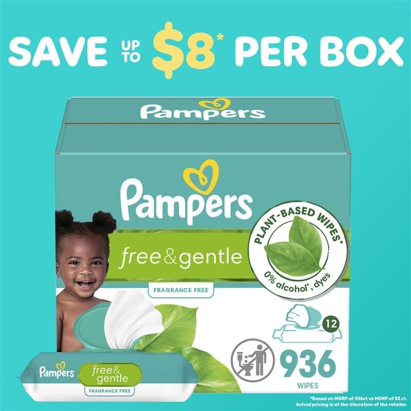 imagePampers Baby Wipes Free ampamp Gentle Hypoallergenic and Unscented Wipe 100 Plant Based PlasticFree for Babies 936 Total 12 FlipTop PacksUnscented