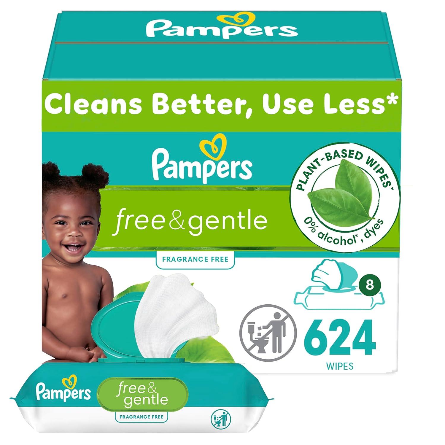imagePampers Baby Wipes Free ampamp Gentle Hypoallergenic and Unscented Wipe 100 Plant Based PlasticFree for Babies 936 Total 12 FlipTop PacksUnscented