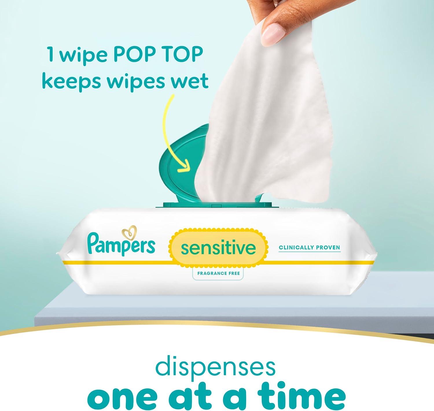 imagePampers Baby Wipes Sensitive Water Based Wipes Hypoallergenic and Unscented for Babies 588 Wipes Total 7 Refill Packs1008 Count Pack of 1
