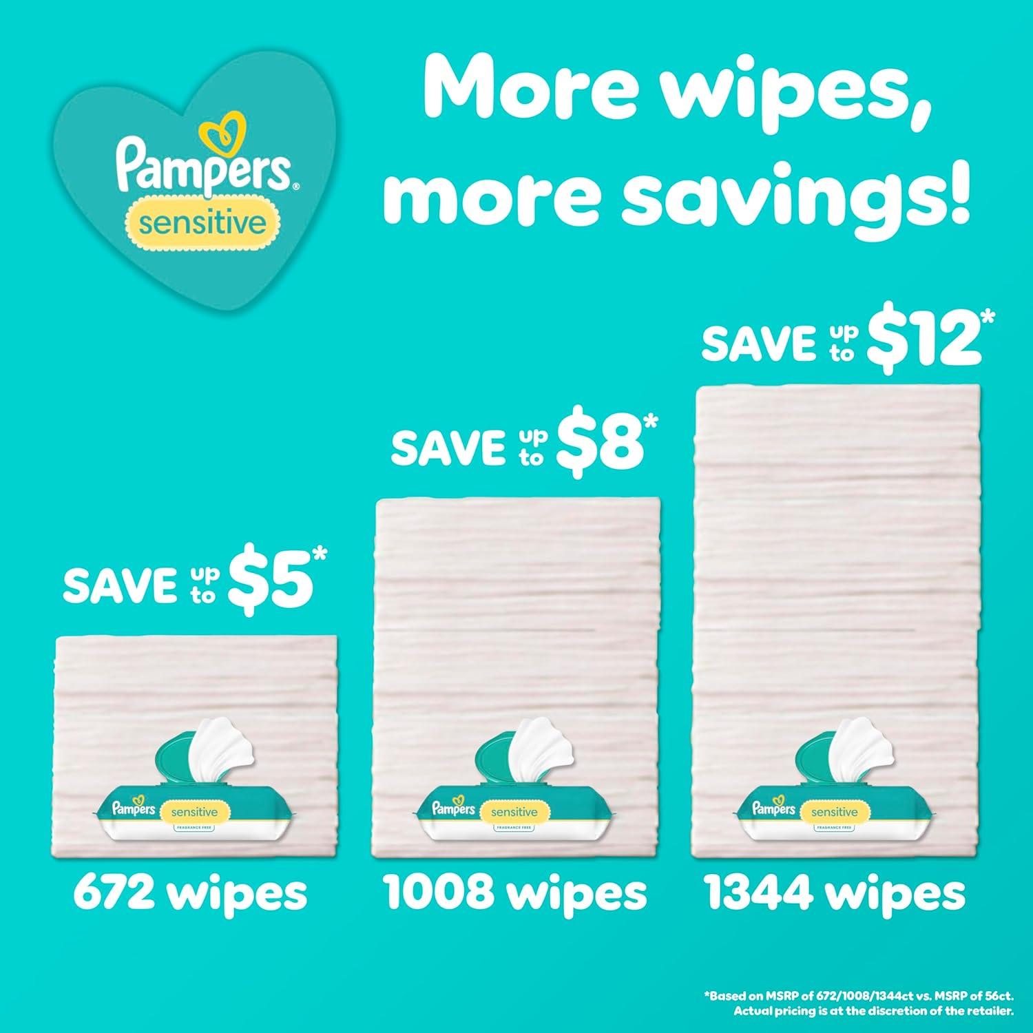 imagePampers Baby Wipes Sensitive Water Based Wipes Hypoallergenic and Unscented for Babies 588 Wipes Total 7 Refill Packs56 Count Pack of 1