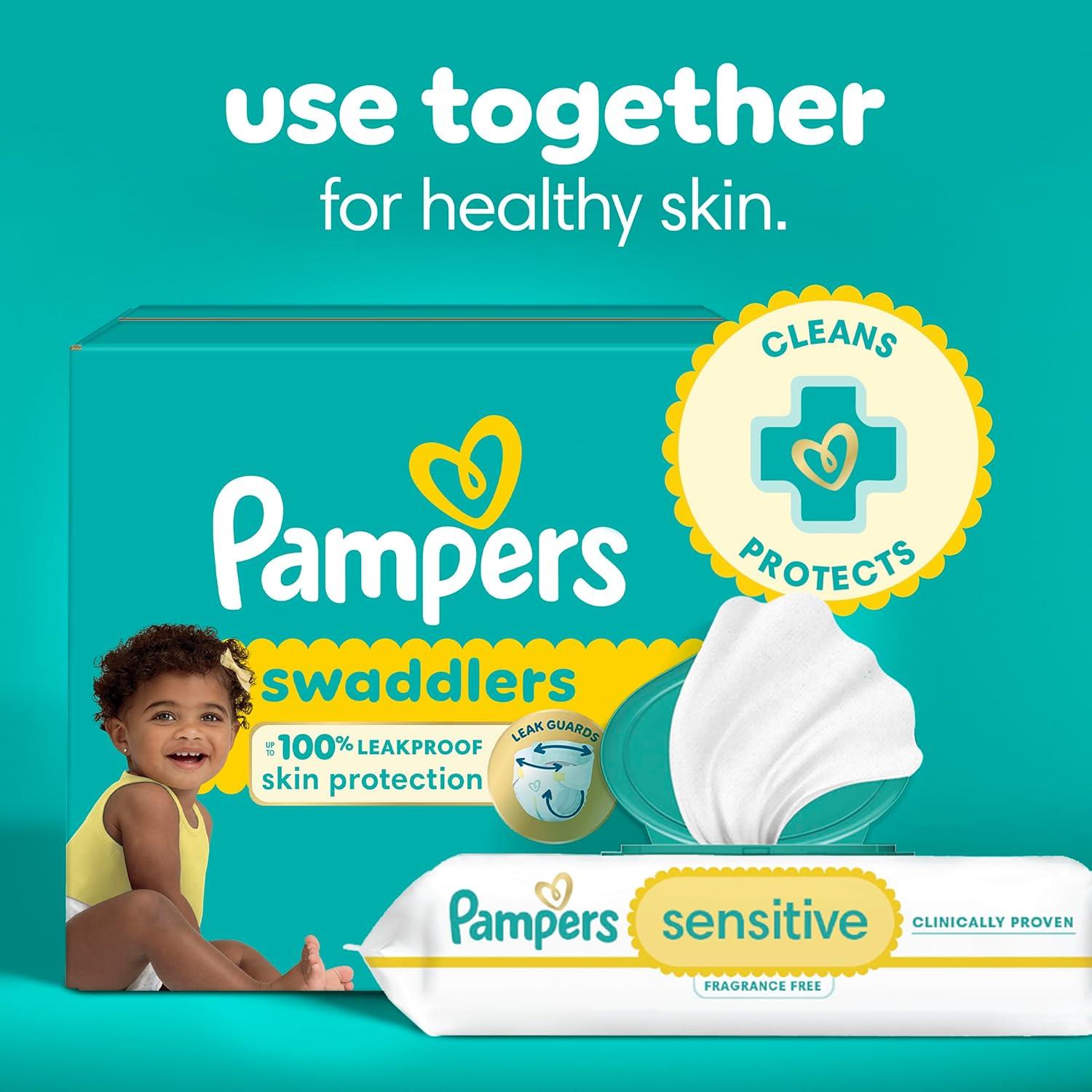 imagePampers Baby Wipes Sensitive Water Based Wipes Hypoallergenic and Unscented for Babies 588 Wipes Total 7 Refill Packs56 Count Pack of 1