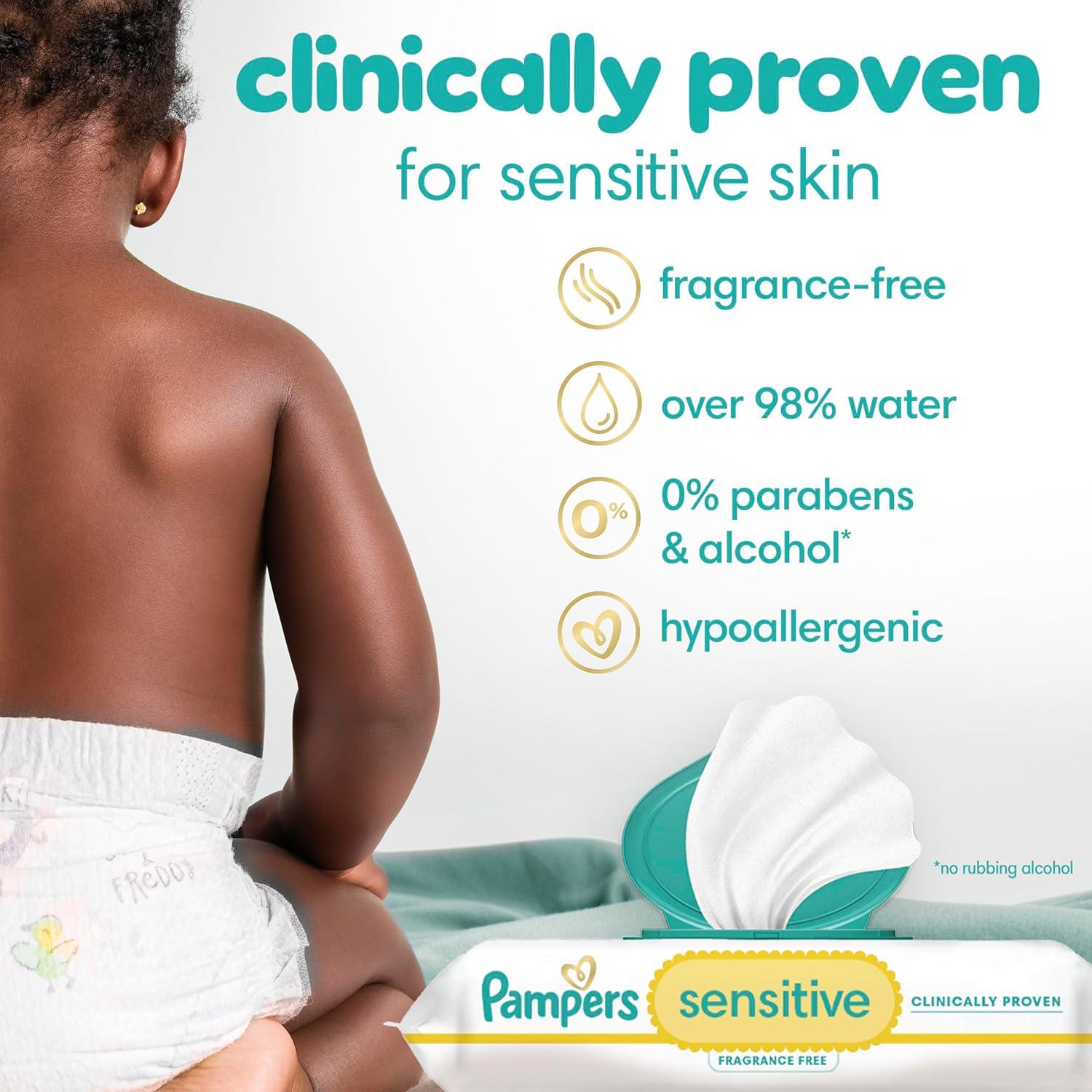 imagePampers Baby Wipes Sensitive Water Based Wipes Hypoallergenic and Unscented for Babies 588 Wipes Total 7 Refill Packs56 Count Pack of 1