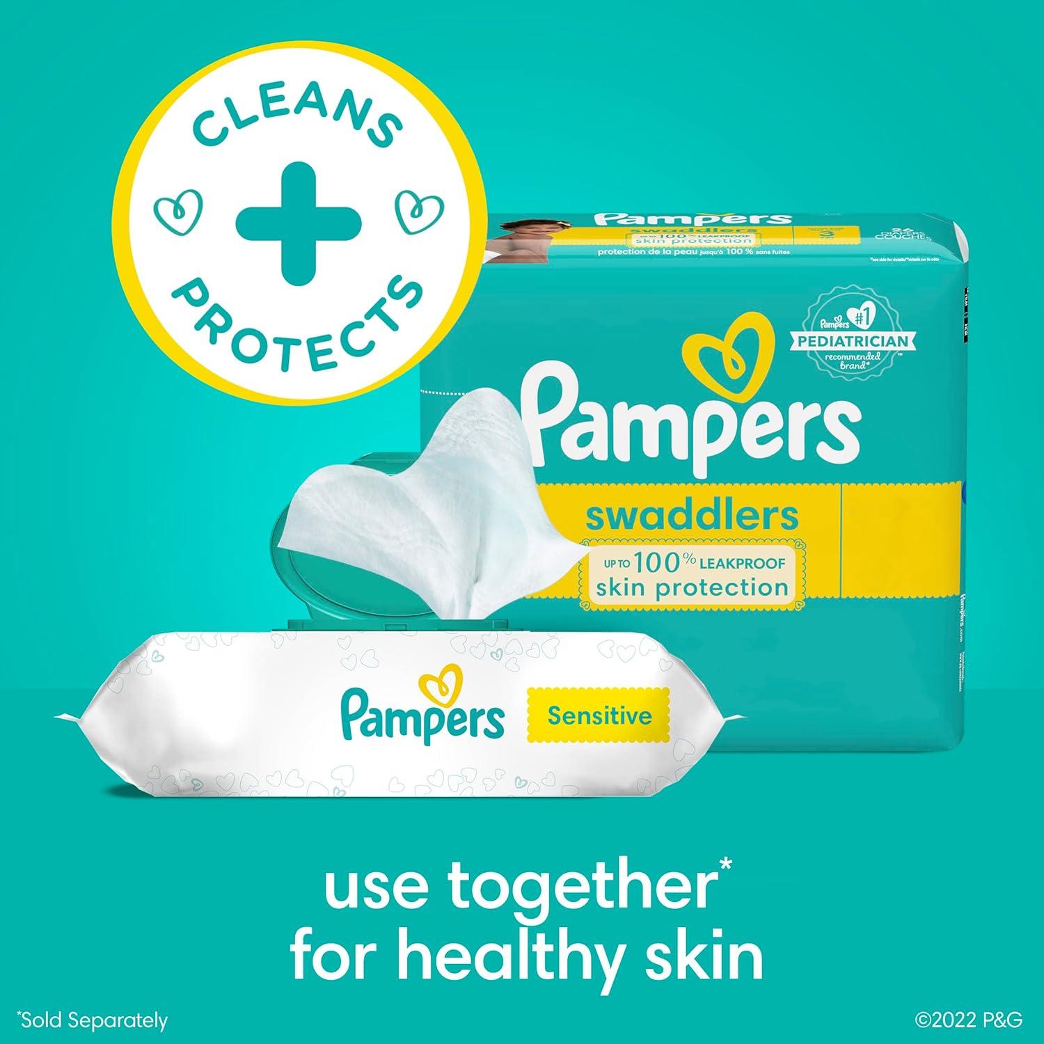 imagePampers Baby Wipes Sensitive Water Based Wipes Hypoallergenic and Unscented for Babies 588 Wipes Total 7 Refill Packs56 Count Pack of 7