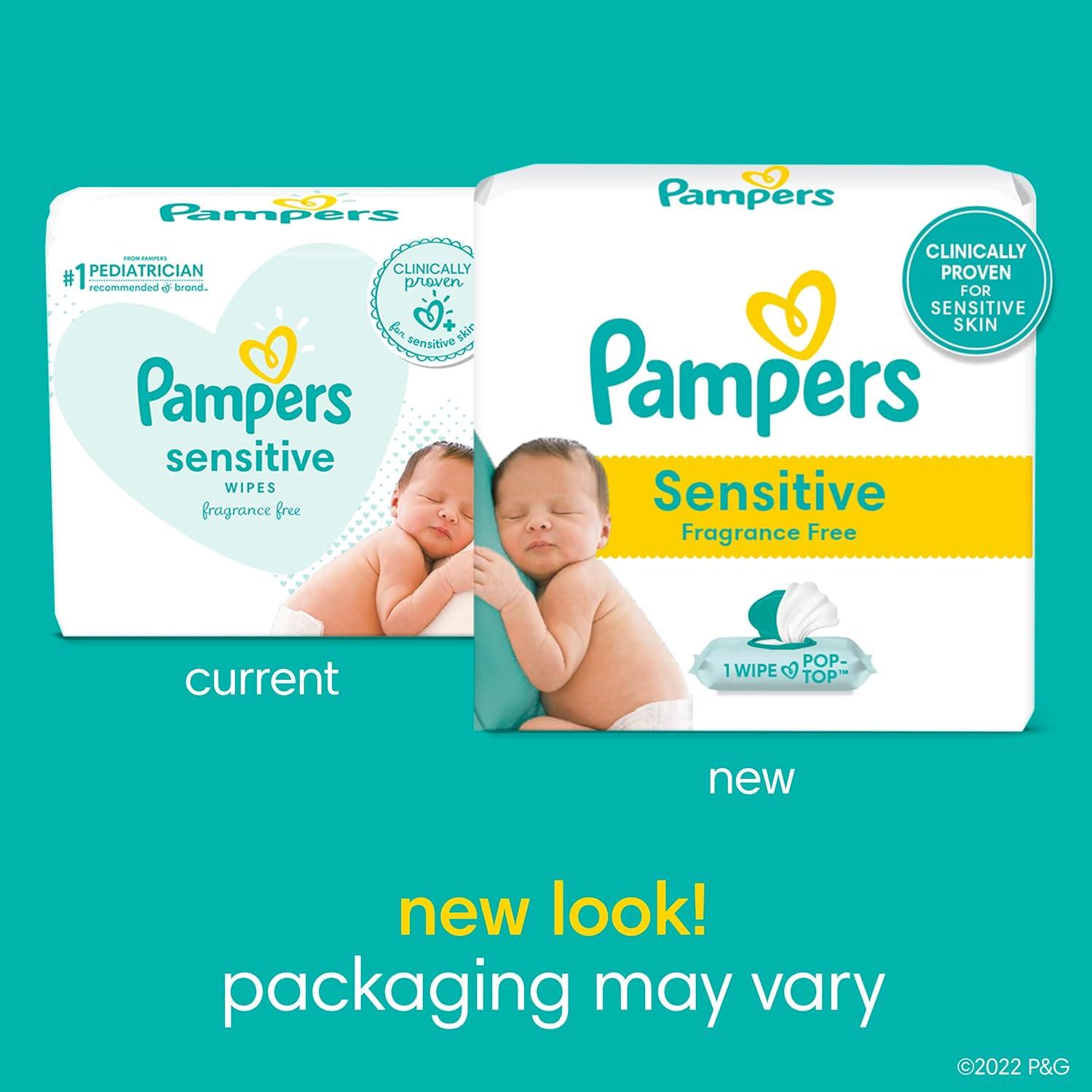 imagePampers Baby Wipes Sensitive Water Based Wipes Hypoallergenic and Unscented for Babies 588 Wipes Total 7 Refill Packs56 Count Pack of 7
