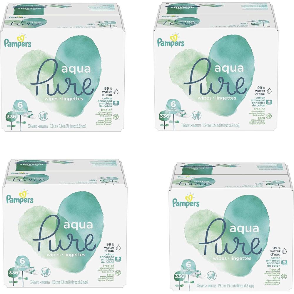 imagePampers Baby Wipes Aqua Pure 99 waterbased wipes Hypoallergenic and Unscented Baby Wipes 672 Wipes Total 12 FlipTop Packs1344 Count Pack of 1