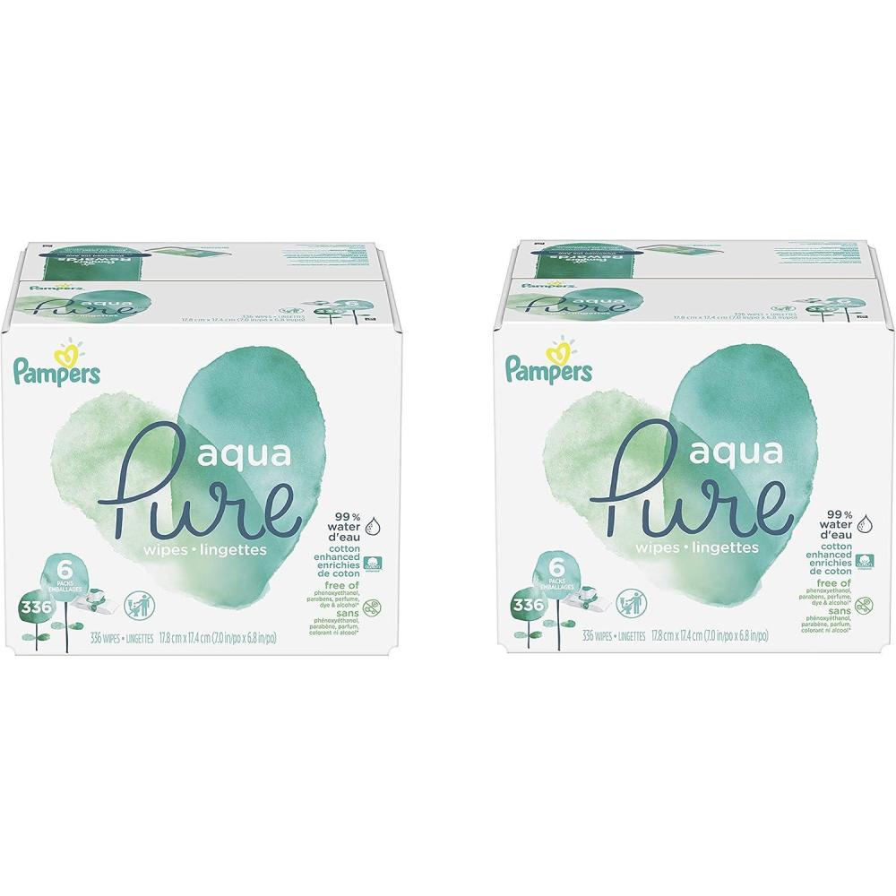 imagePampers Baby Wipes Aqua Pure 99 waterbased wipes Hypoallergenic and Unscented Baby Wipes 672 Wipes Total 12 FlipTop Packs336 Count Pack of 2
