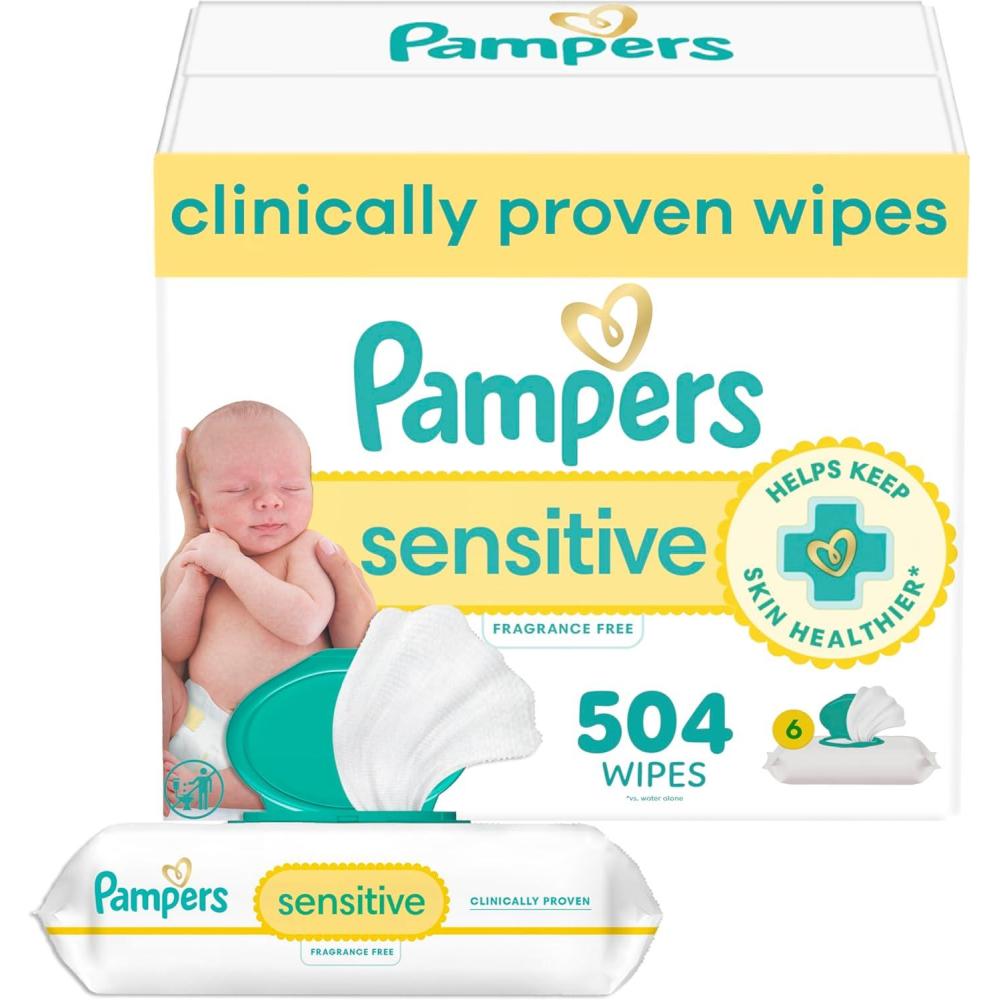 imagePampers Baby Wipes Sensitive Water Based Wipes Hypoallergenic and Unscented for Babies 588 Wipes Total 7 Refill Packs84 Count Pack of 6