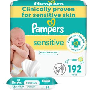imagePampers Baby Wipes Sensitive Water Based Wipes Hypoallergenic and Unscented for Babies 588 Wipes Total 7 Refill Packs64 Count Pack of 3