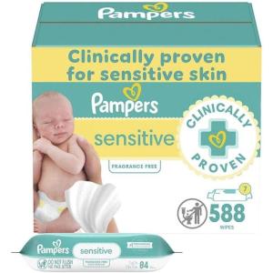 imagePampers Baby Wipes Sensitive Water Based Wipes Hypoallergenic and Unscented for Babies 588 Wipes Total 7 Refill Packs84 Count Pack of 7