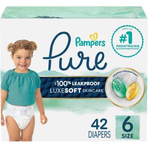 imagePampers Pure Protection Baby Diapers Size 3 1628 lbs 168 Count Up to 100 Leakproof Premium PlantBased Skin Protection Hypoallergenic Soft DiapersSize 6