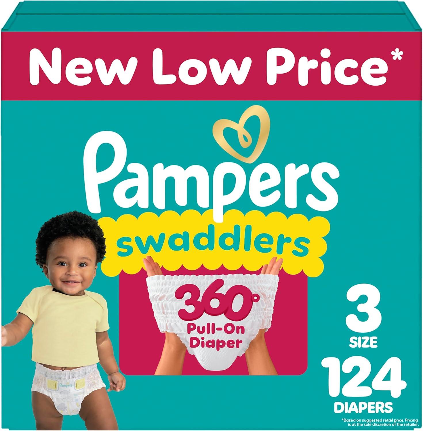 imagePampers Diapers  Swaddlers 360  Size 3 156 Count for up to 100 Leakproof Premium Skin Protection Packaging May VarySize 3