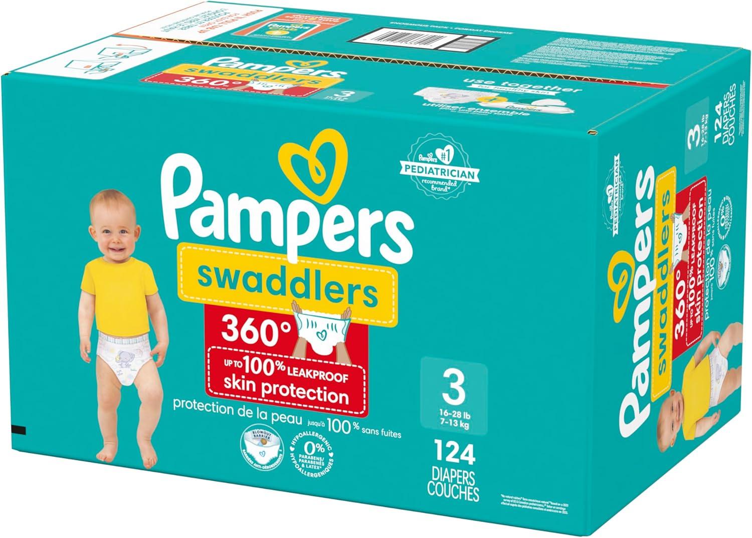 imagePampers Diapers  Swaddlers 360  Size 3 156 Count for up to 100 Leakproof Premium Skin Protection Packaging May VarySize 3