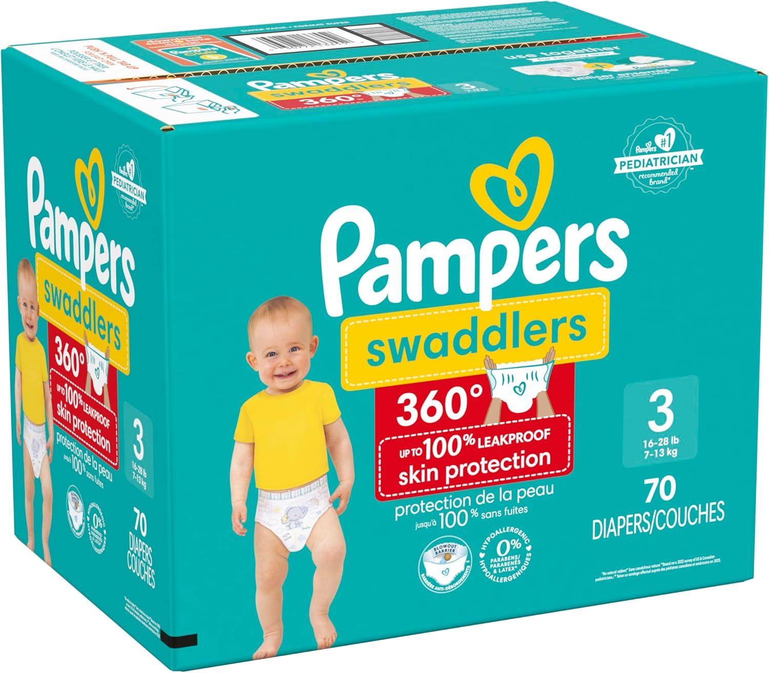 imagePampers Diapers  Swaddlers 360  Size 3 156 Count for up to 100 Leakproof Premium Skin Protection Packaging May VarySize 3