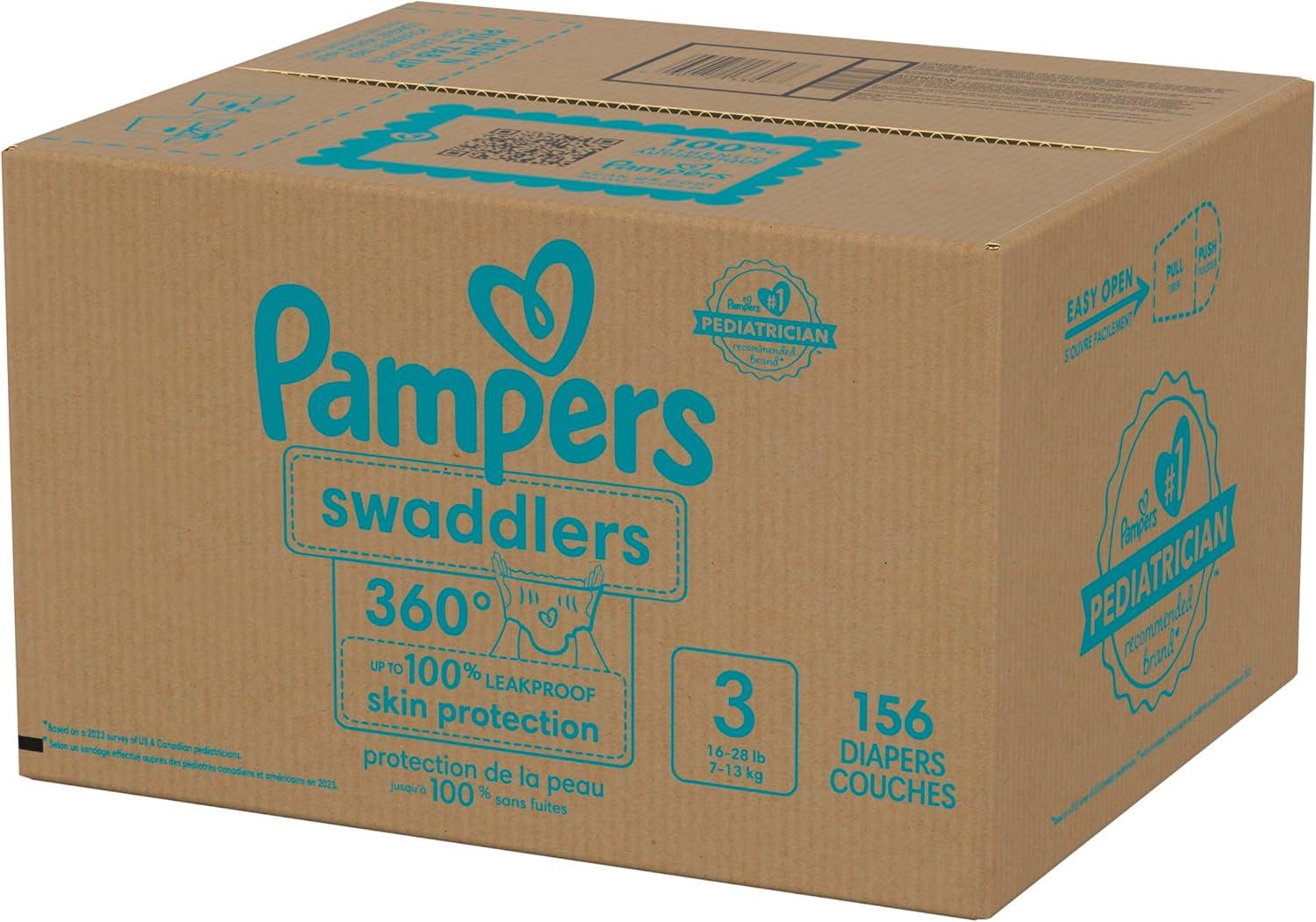 imagePampers Diapers  Swaddlers 360  Size 3 156 Count for up to 100 Leakproof Premium Skin Protection Packaging May VarySize 3
