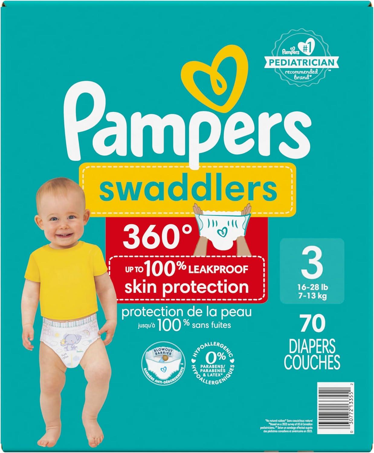 imagePampers Diapers  Swaddlers 360  Size 3 156 Count for up to 100 Leakproof Premium Skin Protection Packaging May VarySize 3