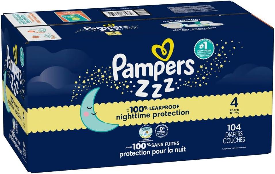 imagePampers Overnight Diapers  Swaddlers Overnights  Size 3 116 Count Disposable Baby Diaper Night Time Leak and Skin ProtectionSize 4