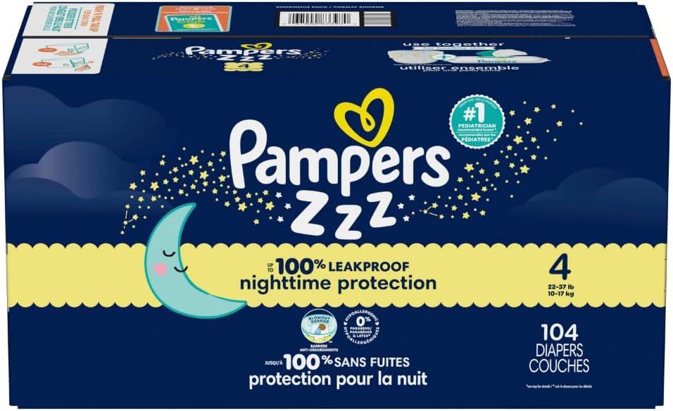 imagePampers Overnight Diapers  Swaddlers Overnights  Size 3 116 Count Disposable Baby Diaper Night Time Leak and Skin ProtectionSize 4