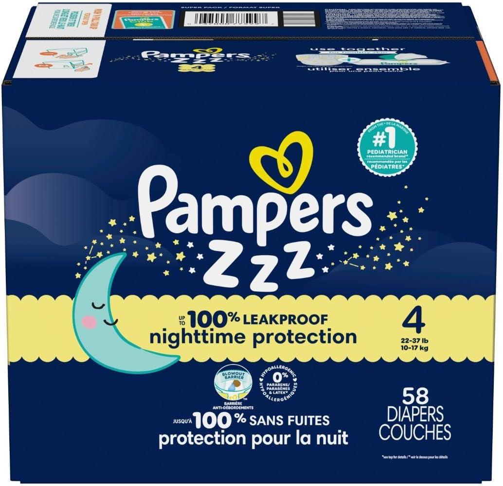 imagePampers Overnight Diapers  Swaddlers Overnights  Size 3 116 Count Disposable Baby Diaper Night Time Leak and Skin ProtectionSize 4